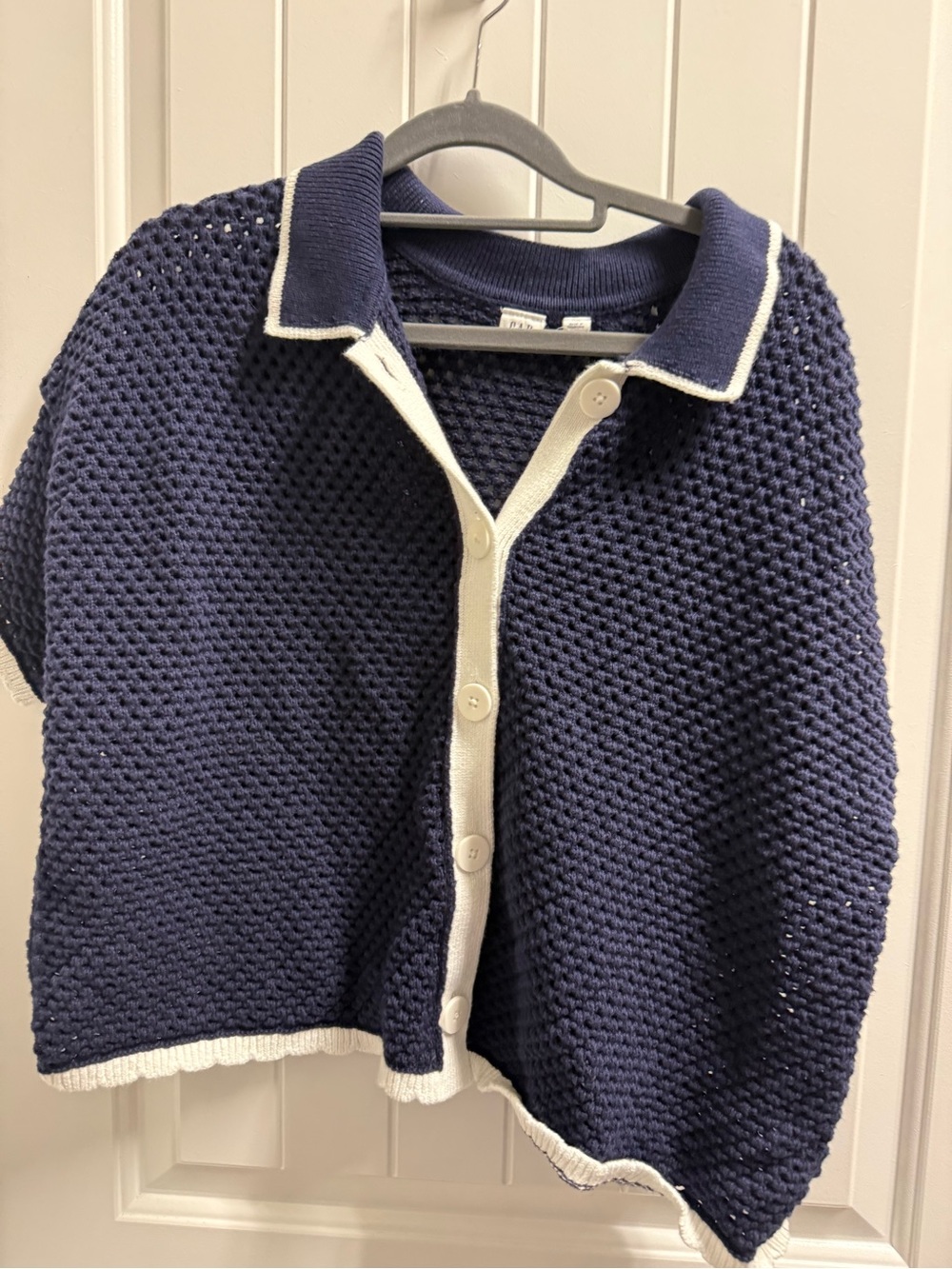 GAP Navy and White Polo-Style Knit Cardigan